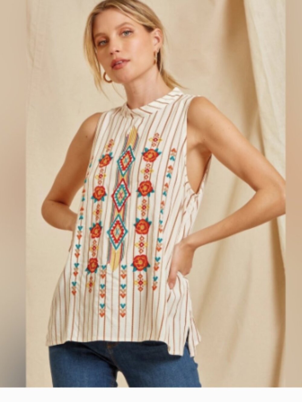 Western Aztec Embroidered Top